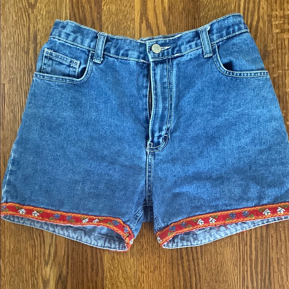 Jordache Blue and Orange Jean Shorts with Gingham Trim
